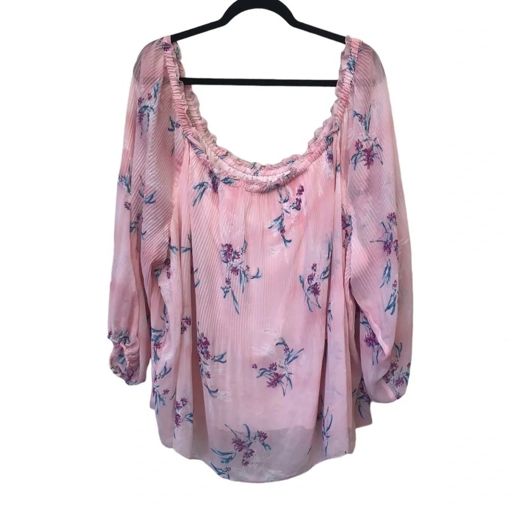 Lane Bryant Pink Pleated Floral Blouse size 26/28 - Picture 1 of 10